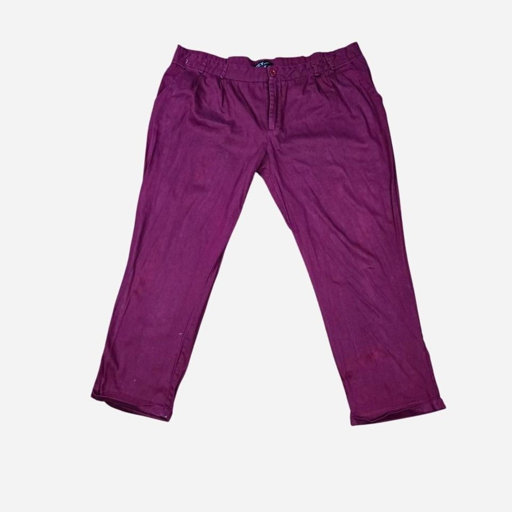 Women's Plum Cotton Pants – Straight Leg, Casual, 97% Cotton (Size 1X)‎